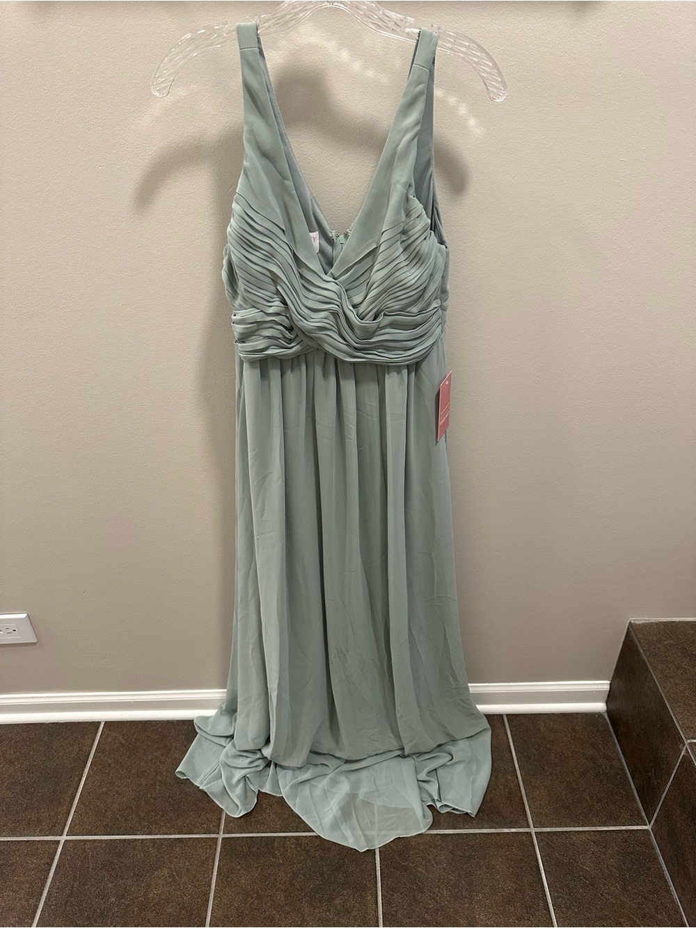 Sleeveless V-Neck Sage Chiffon Evening Dress